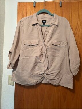 I.N.C button front blouse with twist hem detail XL